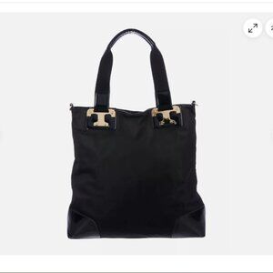 TORY BURCH Black NICO Nylon Patent Leather Large Tote
